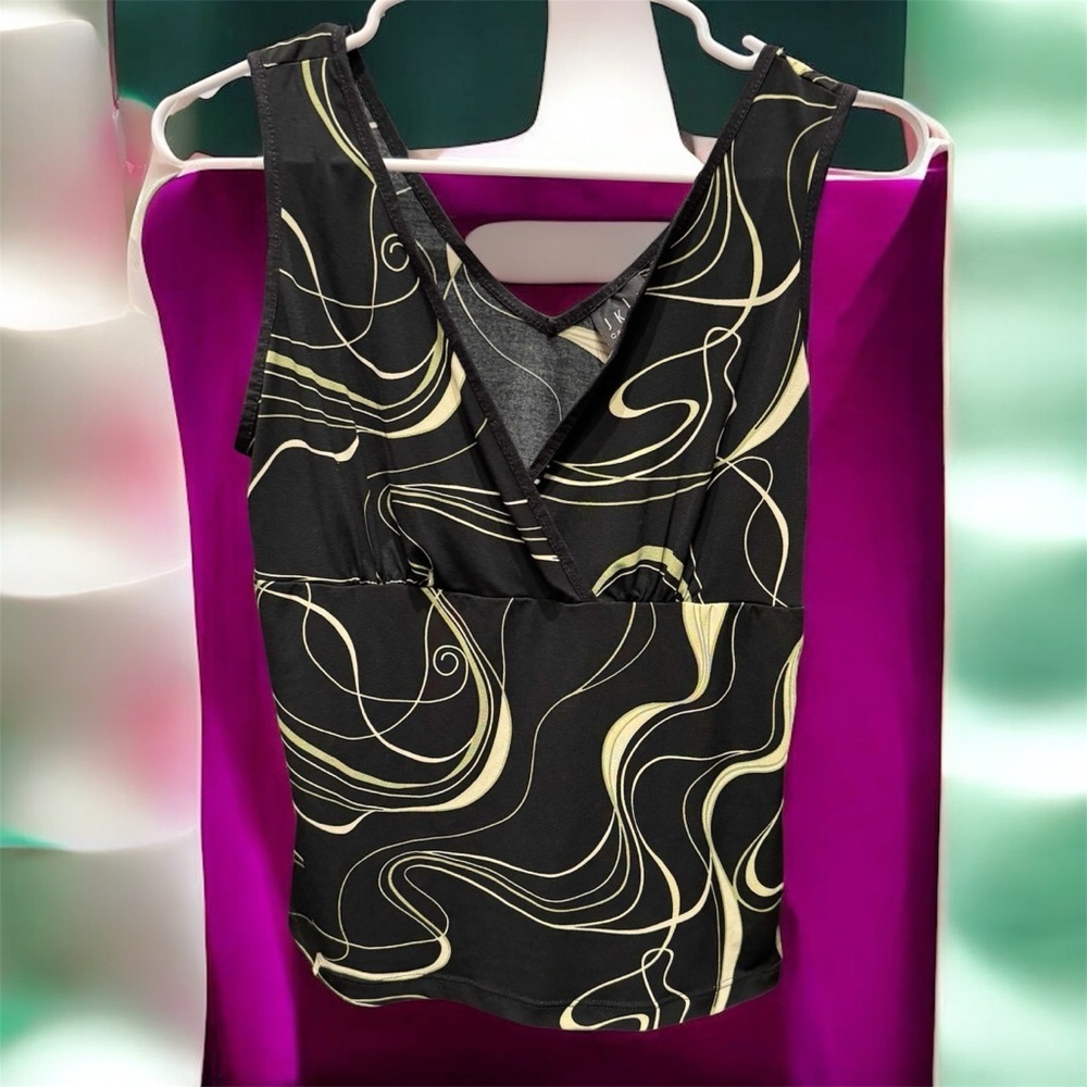 JKLA Black Yellow Swirl Pattern Top MEDIUM sleeveless